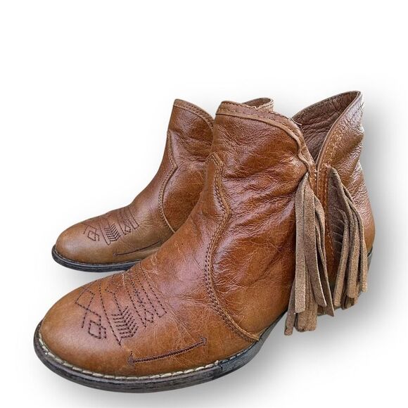 Sterling River Women's Brown Leather Fringe Ankle Cowboy Boots Size 6 - Picture 6 of 13